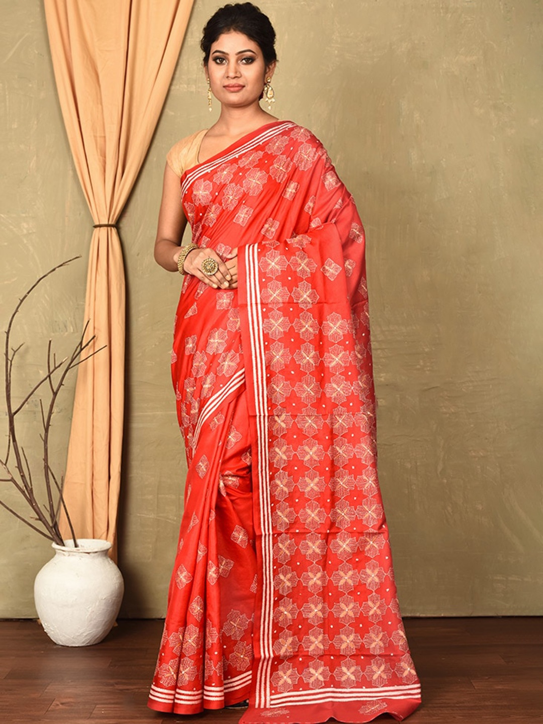 

AllSilks Woven Design Zari Pure Silk Murshidabad silk Saree, Red