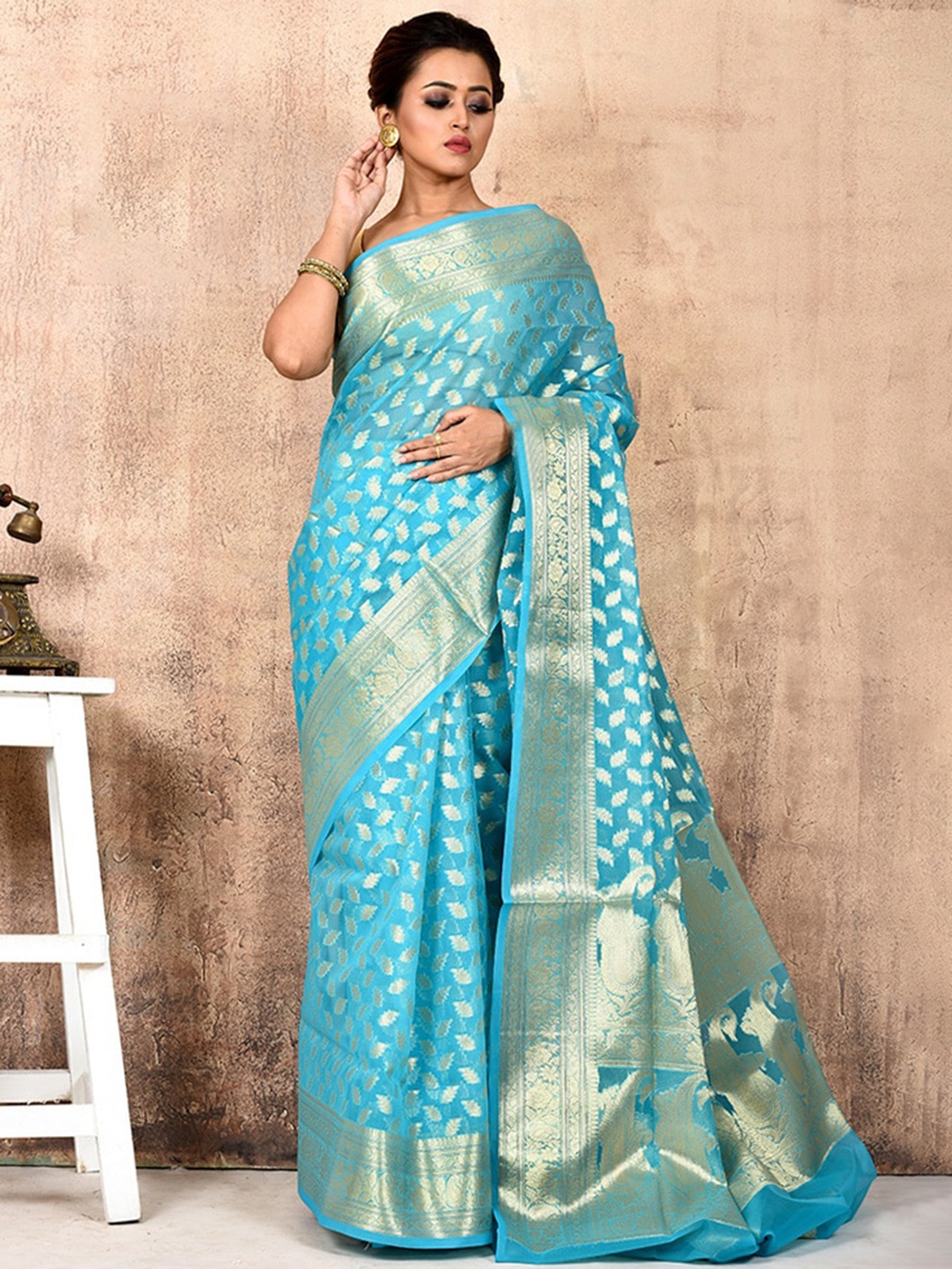 

AllSilks Woven Design Zari Silk Blend Saree, Blue