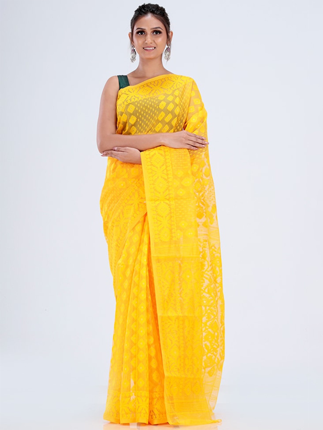 

AllSilks Pure Cotton Taant Saree, Yellow
