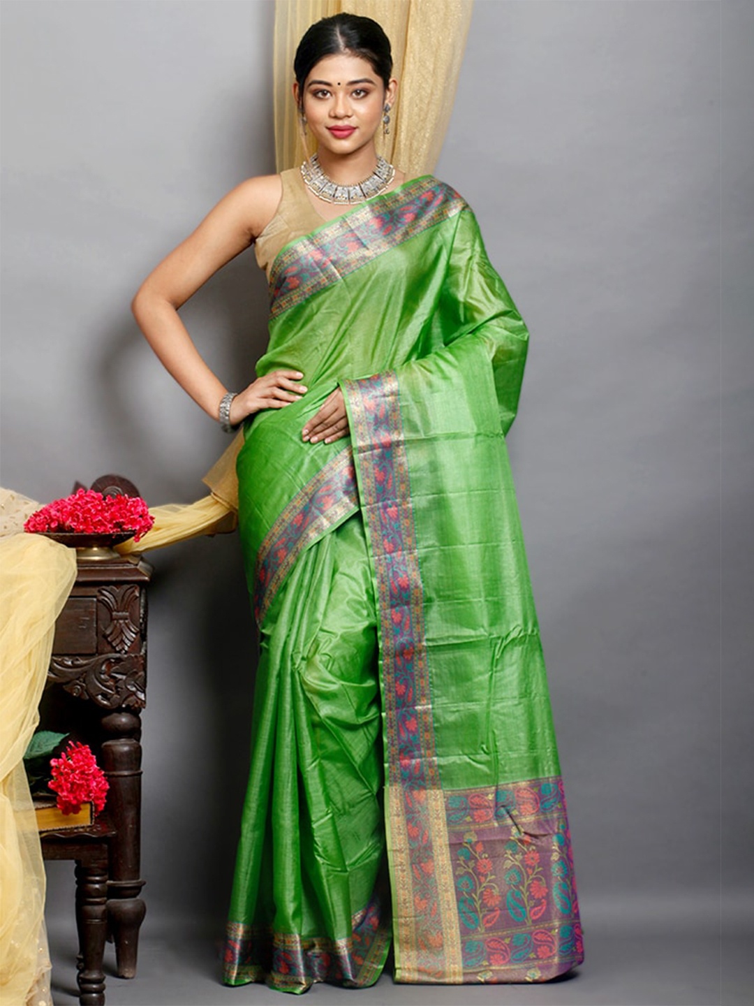 

AllSilks Zari Silk Saree, Green