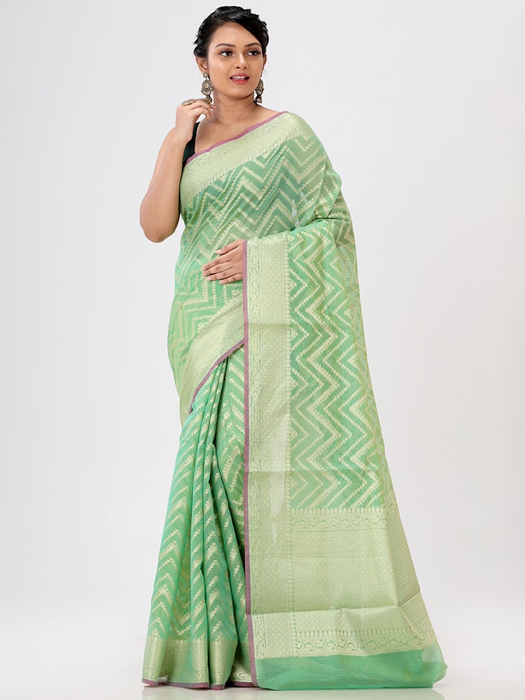 

AllSilks Zari Saree, Sea green