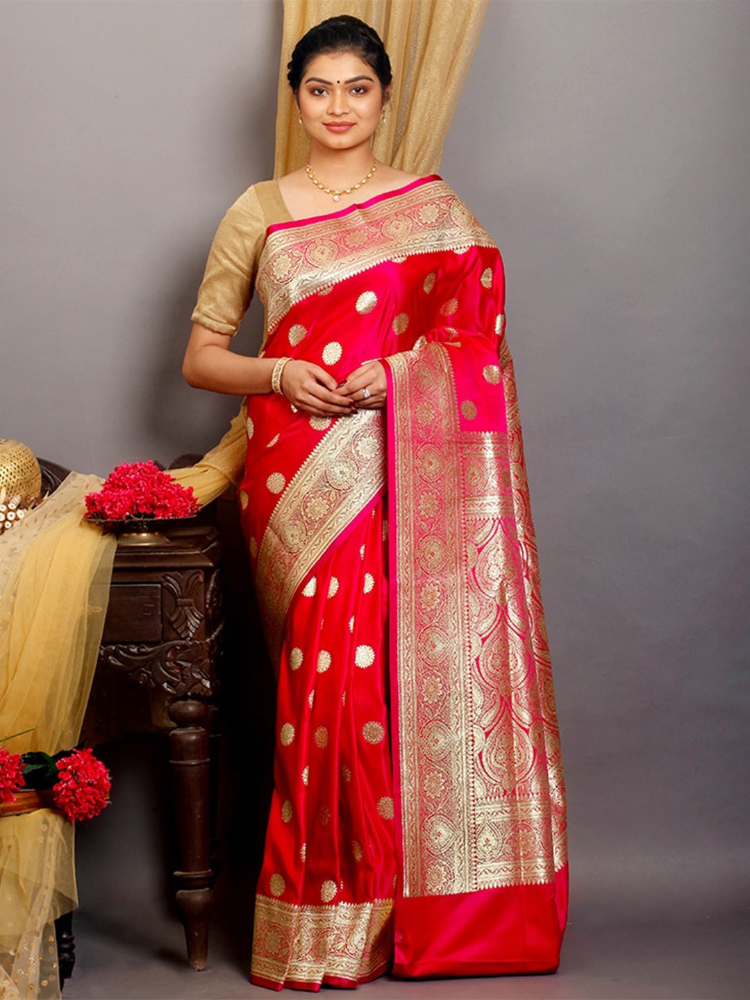 

AllSilks Ethnic Motifs Zari Banarasi Saree, Pink