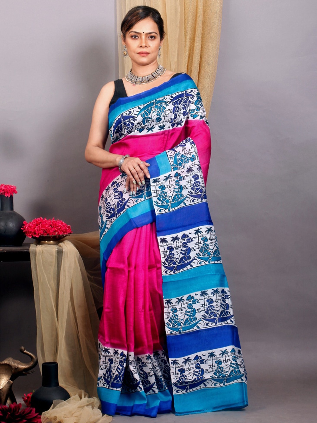 

AllSilks Ethnic Motifs Pure Silk Saree, Pink