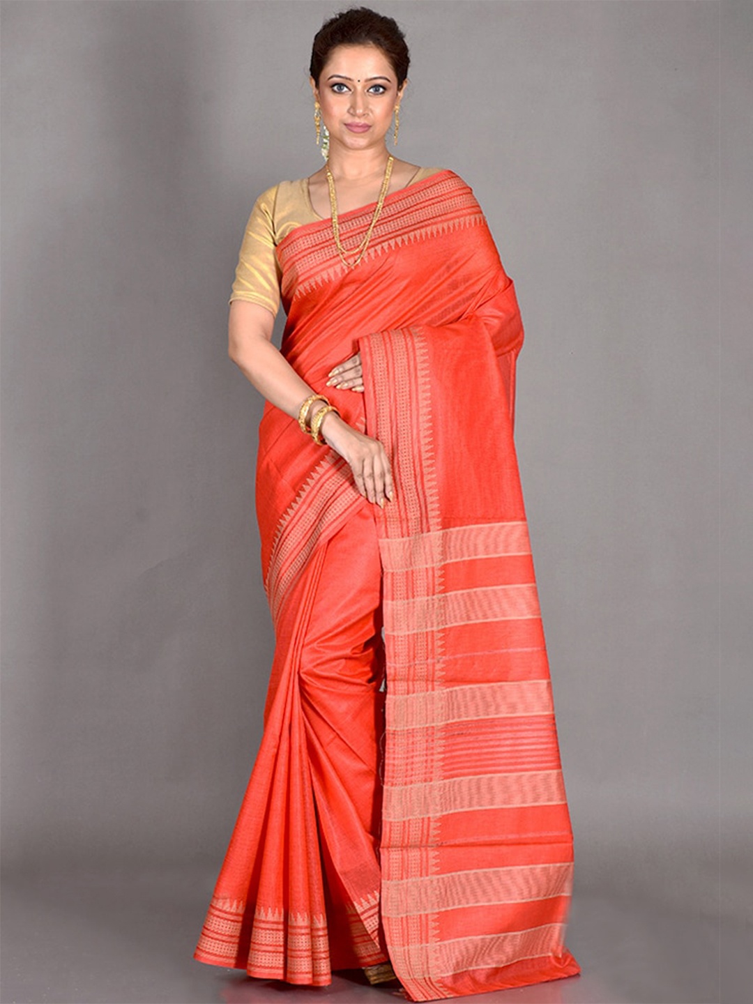 

AllSilks Zari Tussar Saree, Orange