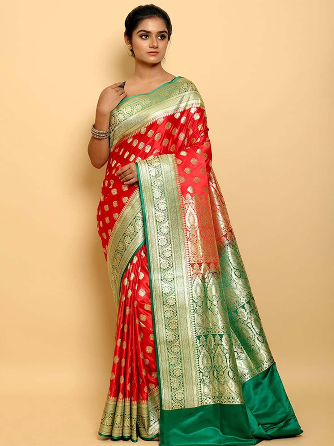 

AllSilks Ethnic Motifs Zari Banarasi Saree, Red