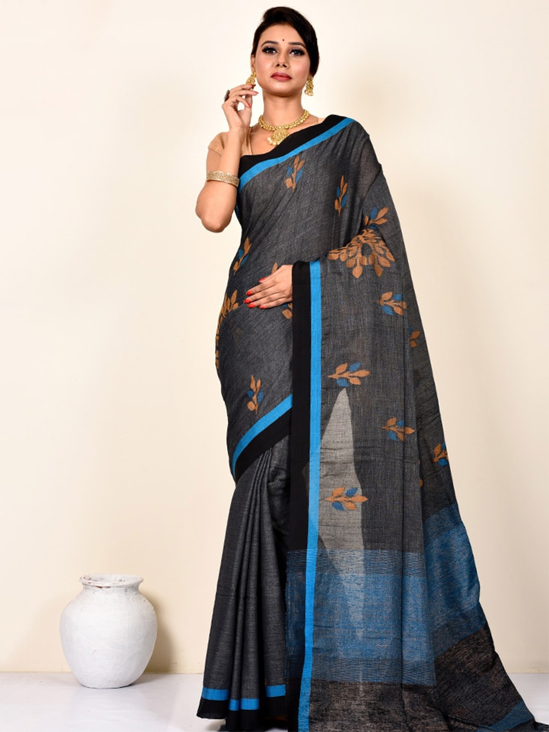 

AllSilks Floral Woven Design Saree, Grey