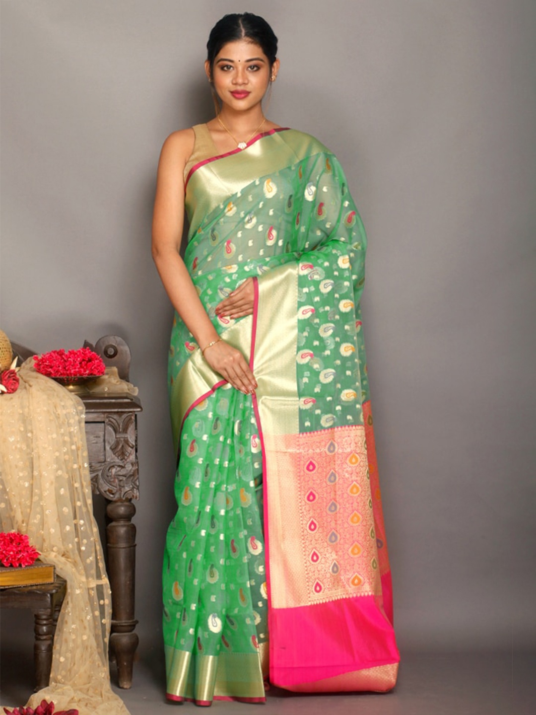 

AllSilks Ethnic Motifs Zari Saree, Blue