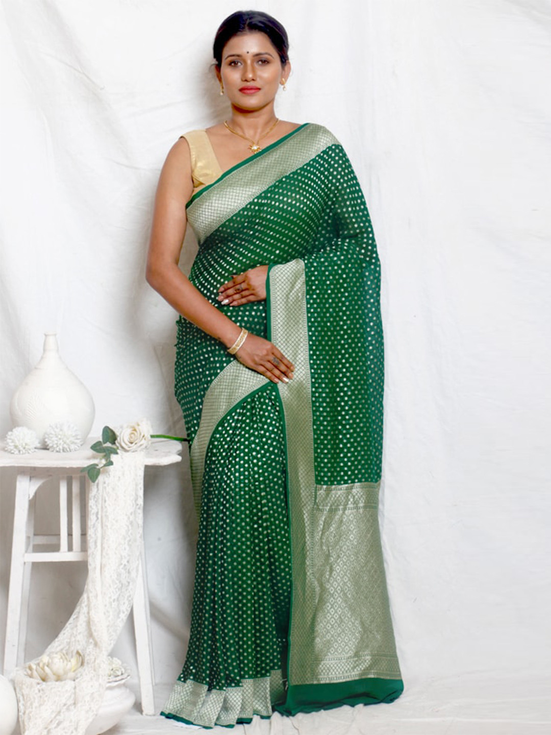 

AllSilks Woven Design Zari Saree, Green