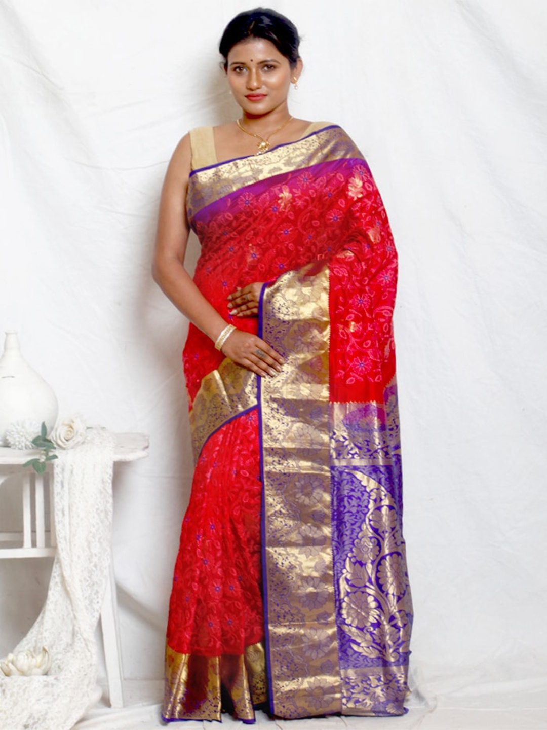 

AllSilks Woven Design Zari Pure Silk Kanjeevaram Saree, Red