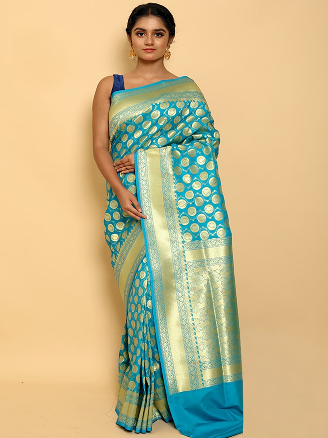 

AllSilks Woven Design Zari Silk Blend Uppada Saree, Blue