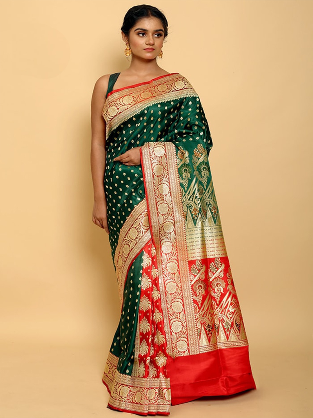 

AllSilks Woven Design Zari Pure Silk Banarasi Saree, Green