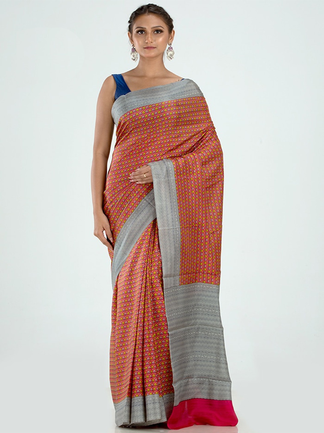 

AllSilks Floral Printed Pure Silk Saree, Peach