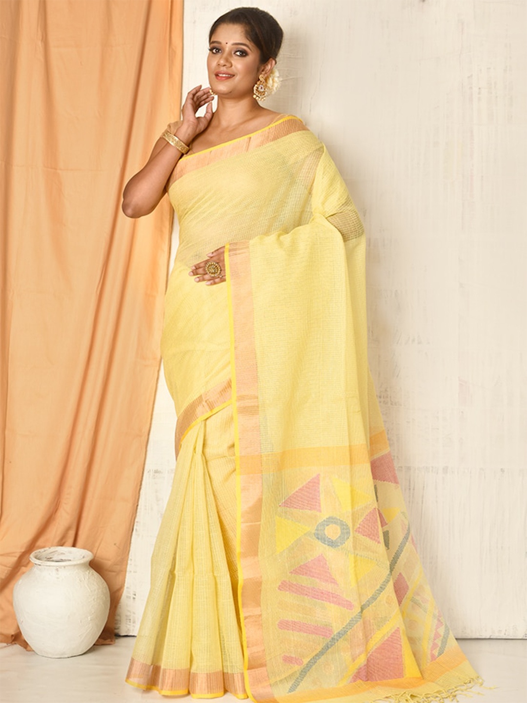 

AllSilks Woven Design Zari Pure Cotton Saree, Yellow