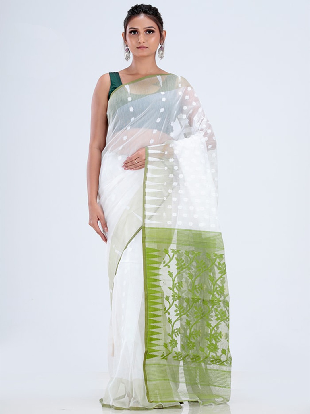 

AllSilks Woven Design Pure Cotton Taant Saree, White