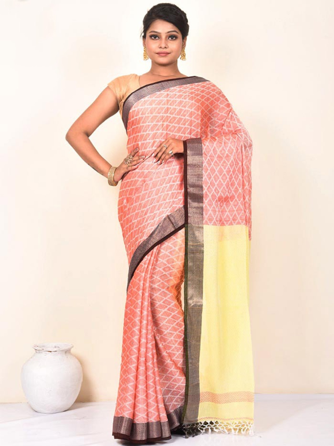 

AllSilks Zari Pure Cotton Saree, Yellow