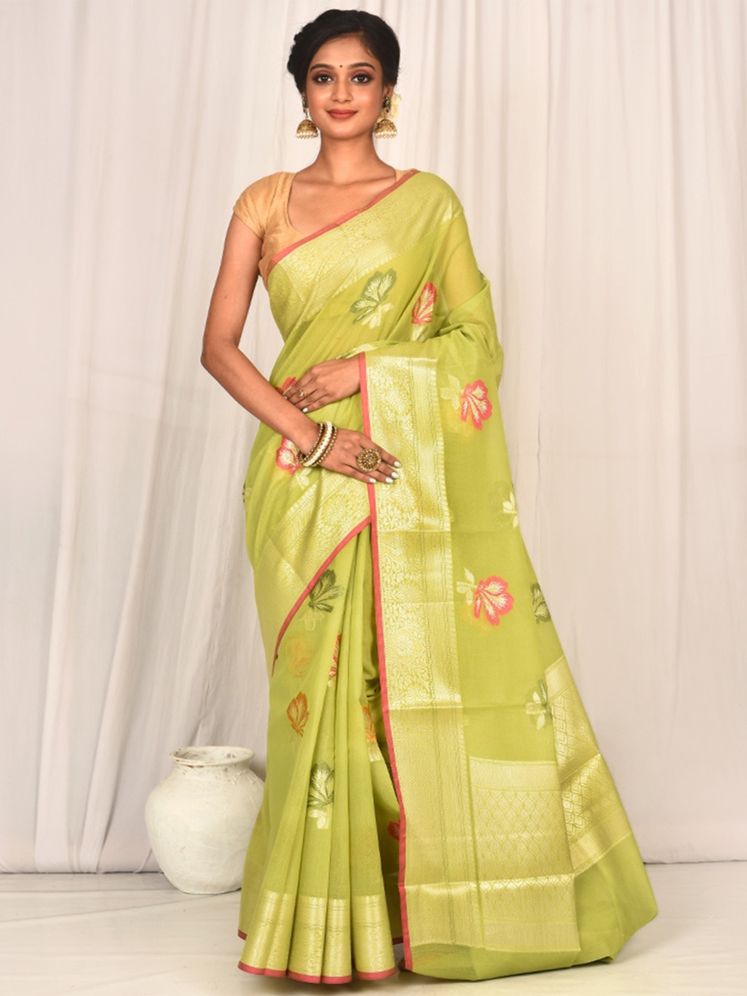 

AllSilks Woven Design Zari Silk Blend Saree, Green