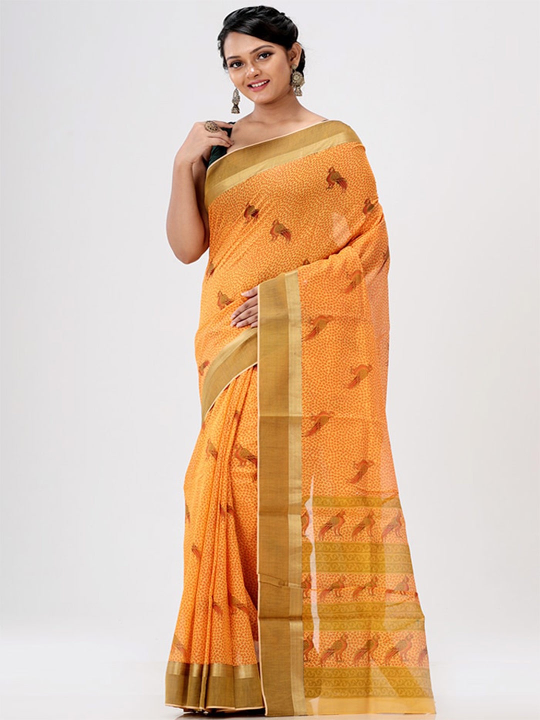 

AllSilks Pure Cotton Printed Saree, Yellow