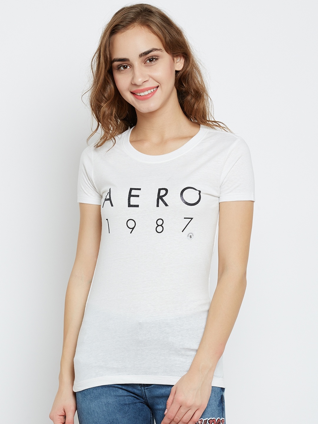 

Aeropostale Women Off-White Printed Round Neck T-shirt