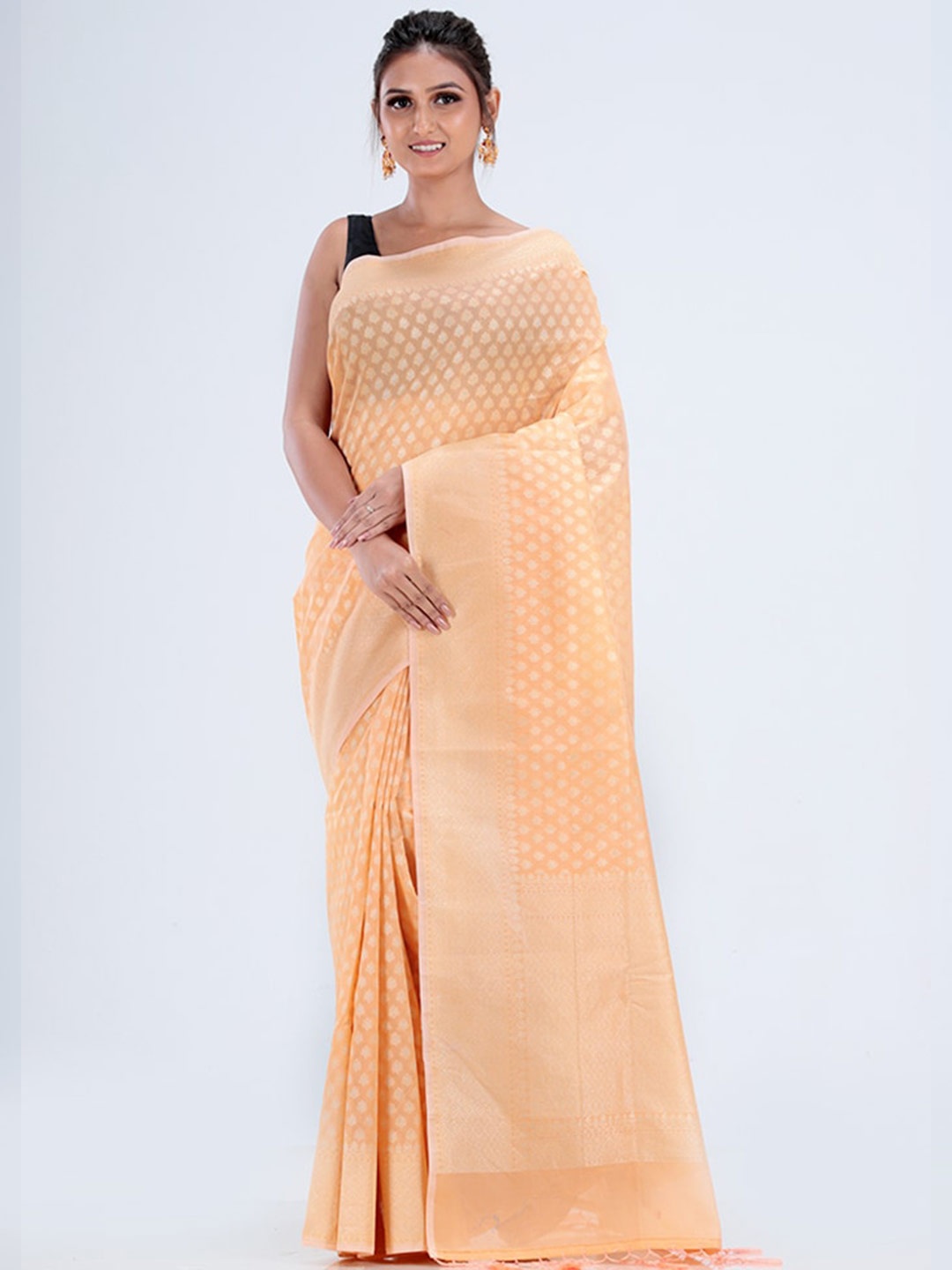 

AllSilks Woven Design Zari Silk Blend Saree, Peach