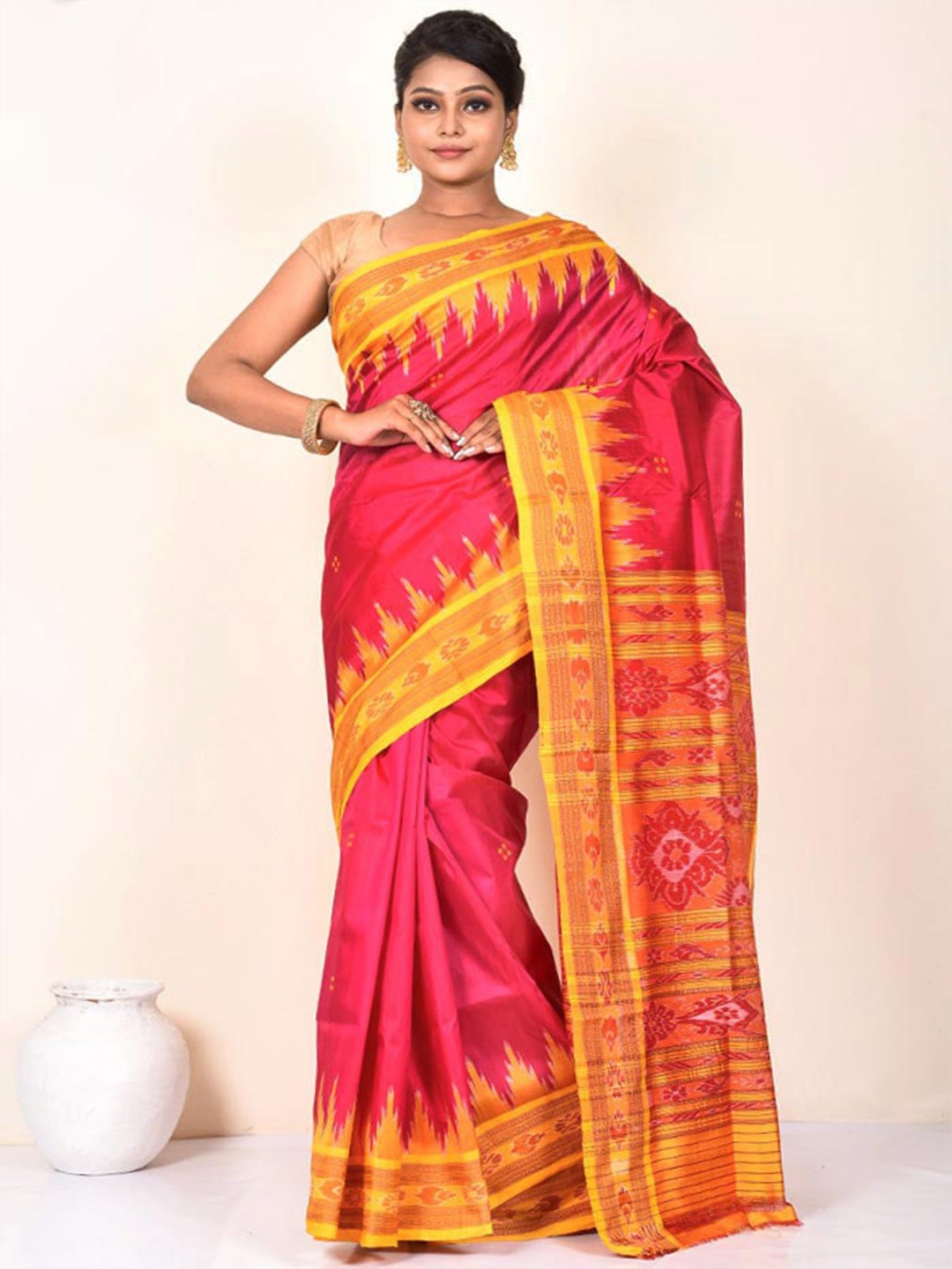 

AllSilks Pure Silk Pochampally Saree, Pink