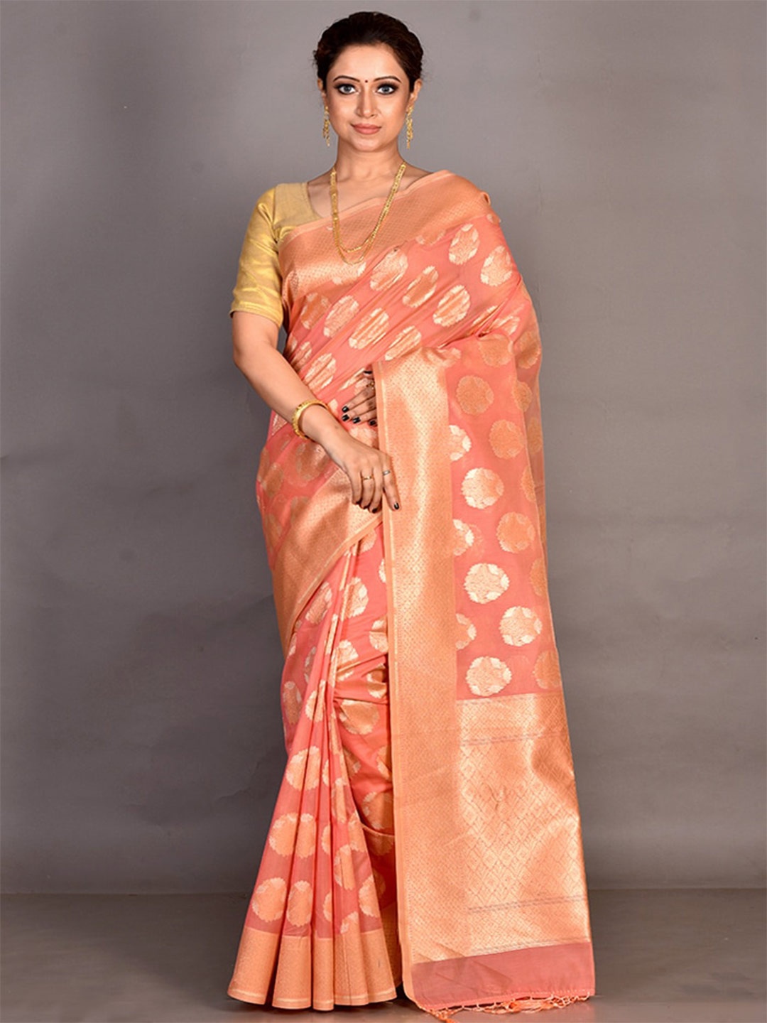 

AllSilks Ethnic Motifs Zari Silk Blend Saree, Pink