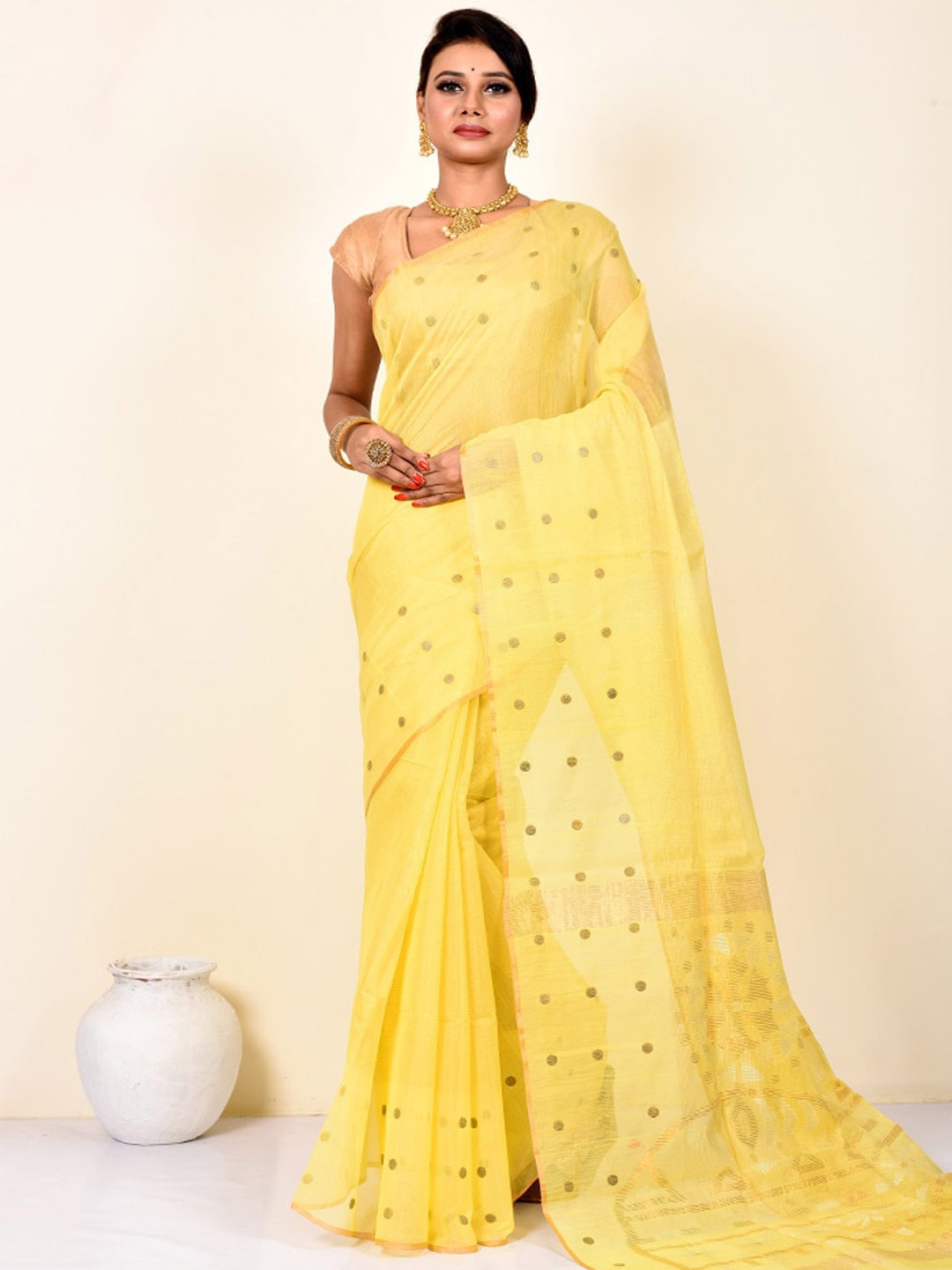 

AllSilks Zari Silk Blend Saree, Yellow