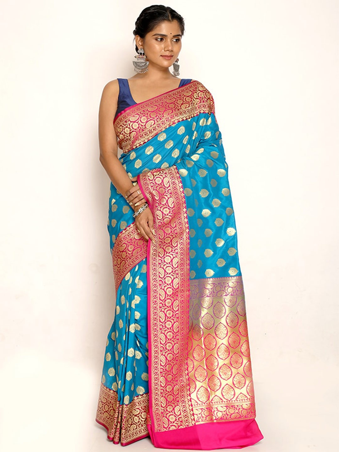 

AllSilks Paisley Zari Silk Blend Uppada Saree, Blue