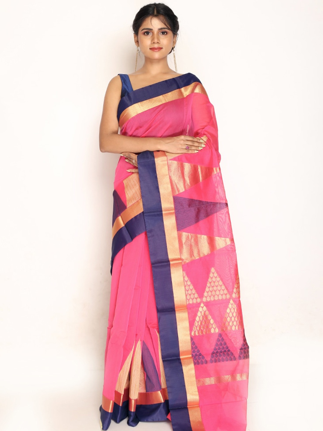 

AllSilks Woven Design Zari Pure Cotton Saree, Pink