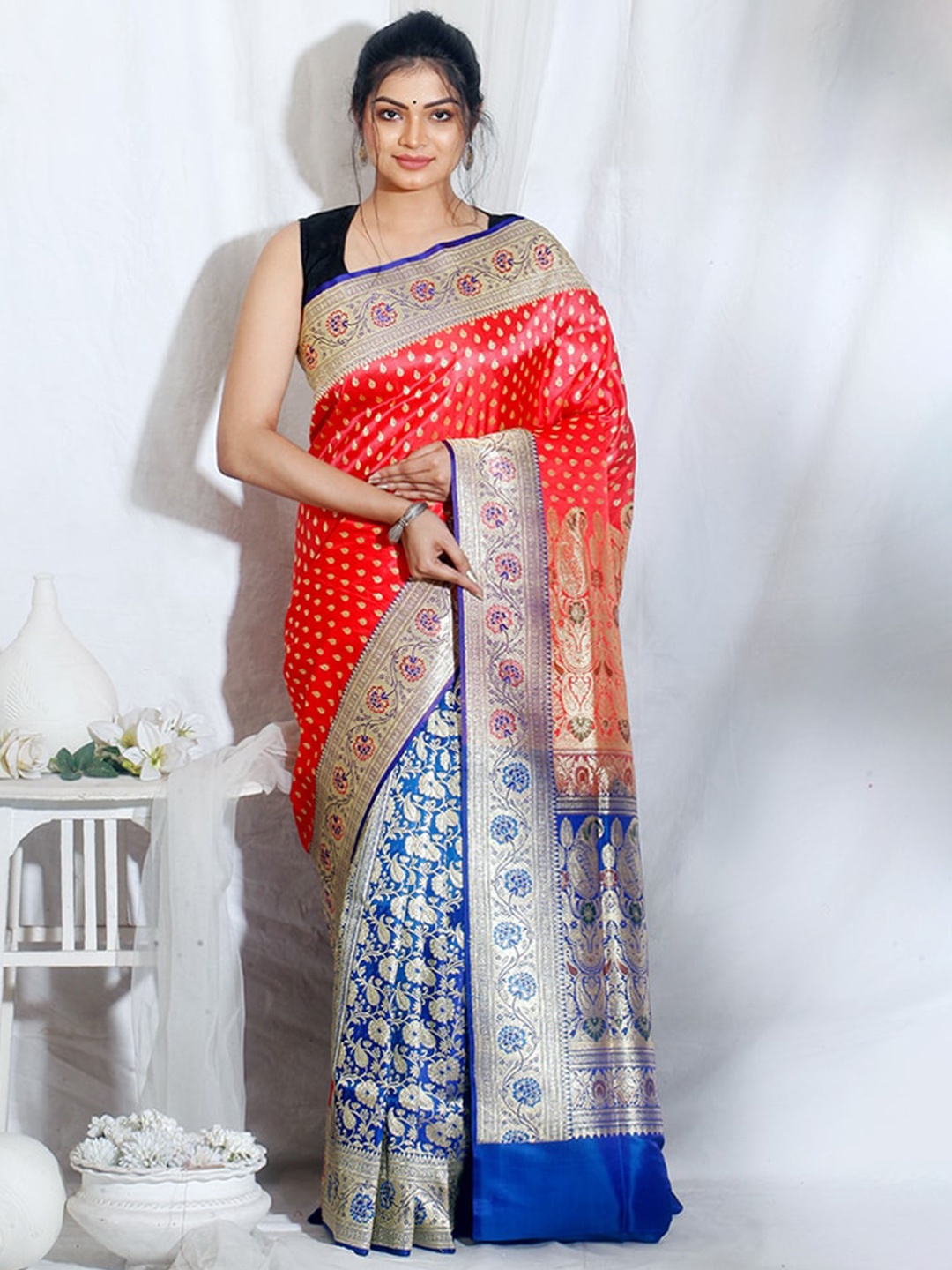 

AllSilks Woven Design Zari Pure Silk Banarasi Saree, Pink