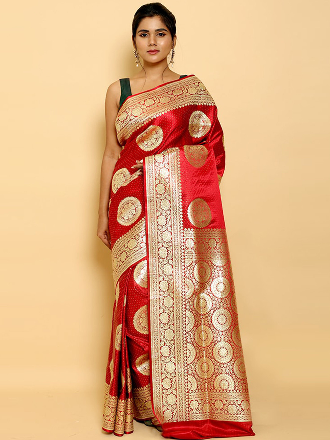 

AllSilks Woven Design Zari Silk Blend Banarasi Saree, Red