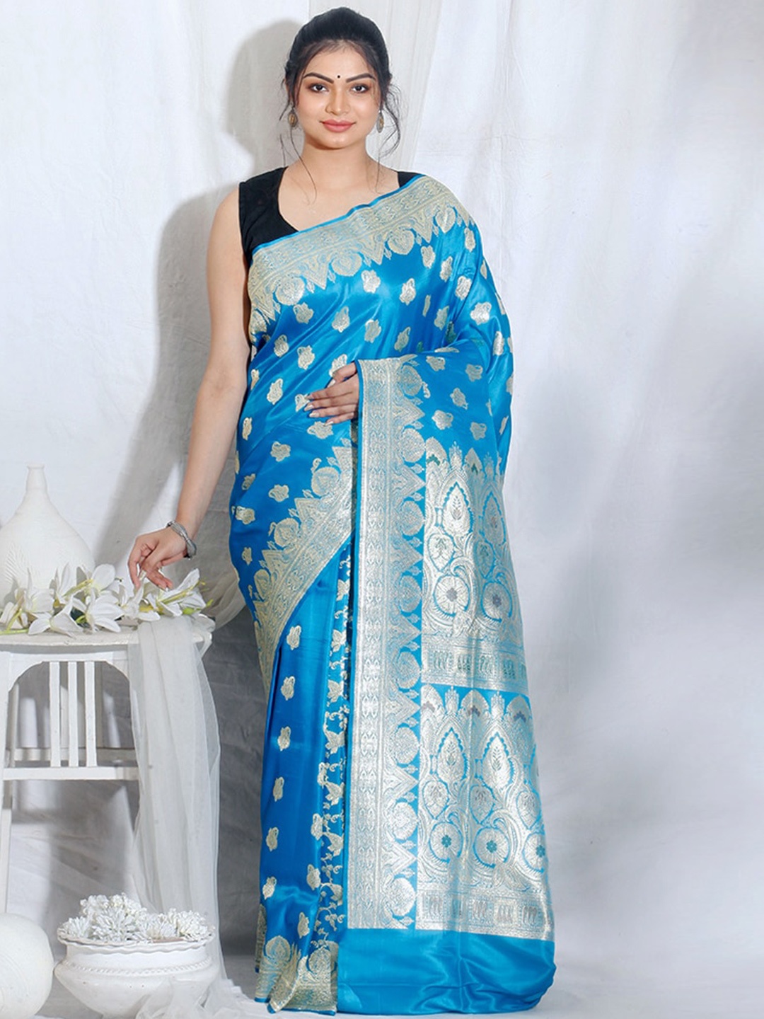 

AllSilks Woven Design Zari Pure Silk Banarasi Saree, Blue