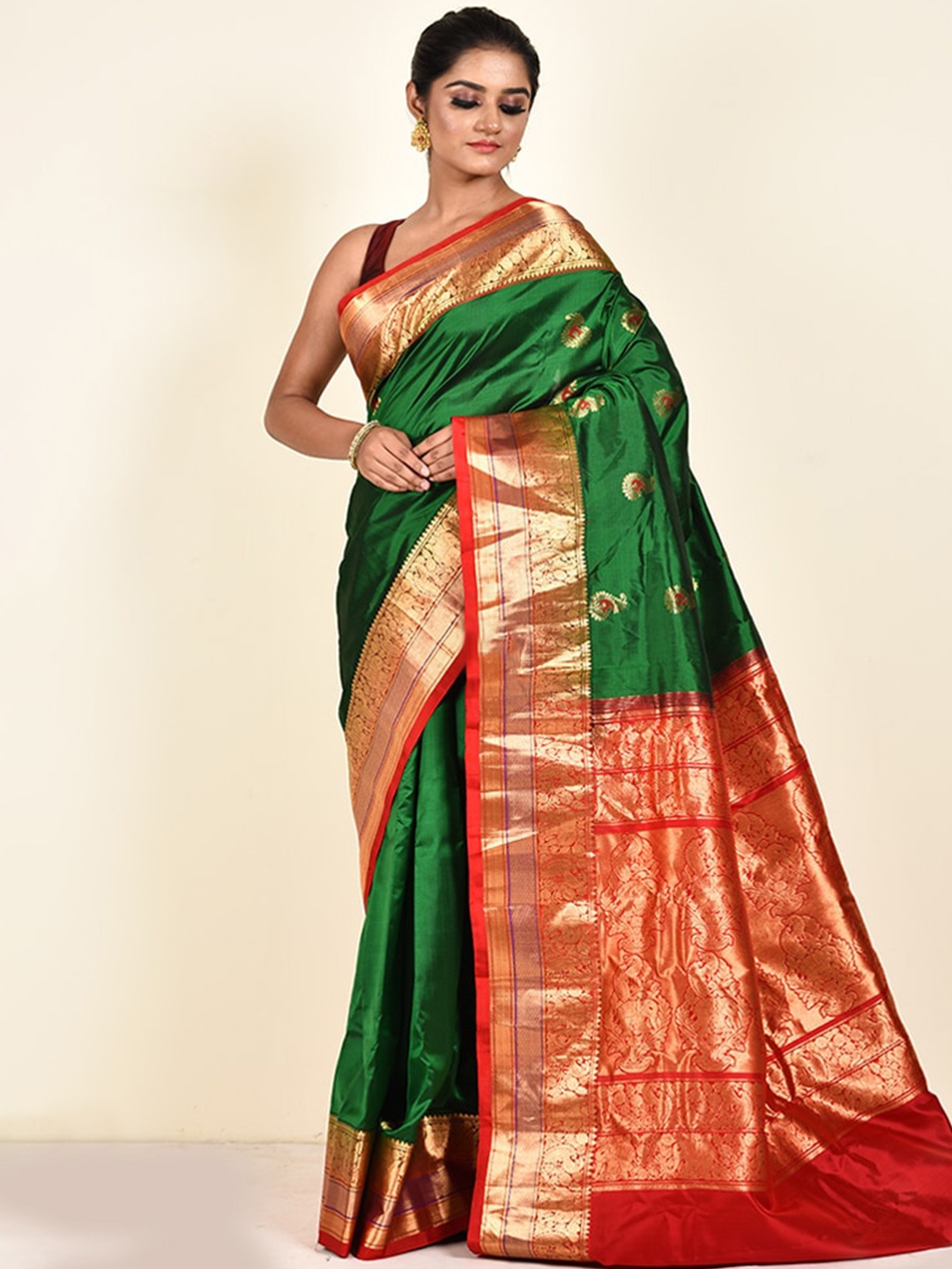 

AllSilks Woven Design Zari Pure Silk Kanjeevaram Saree, Green