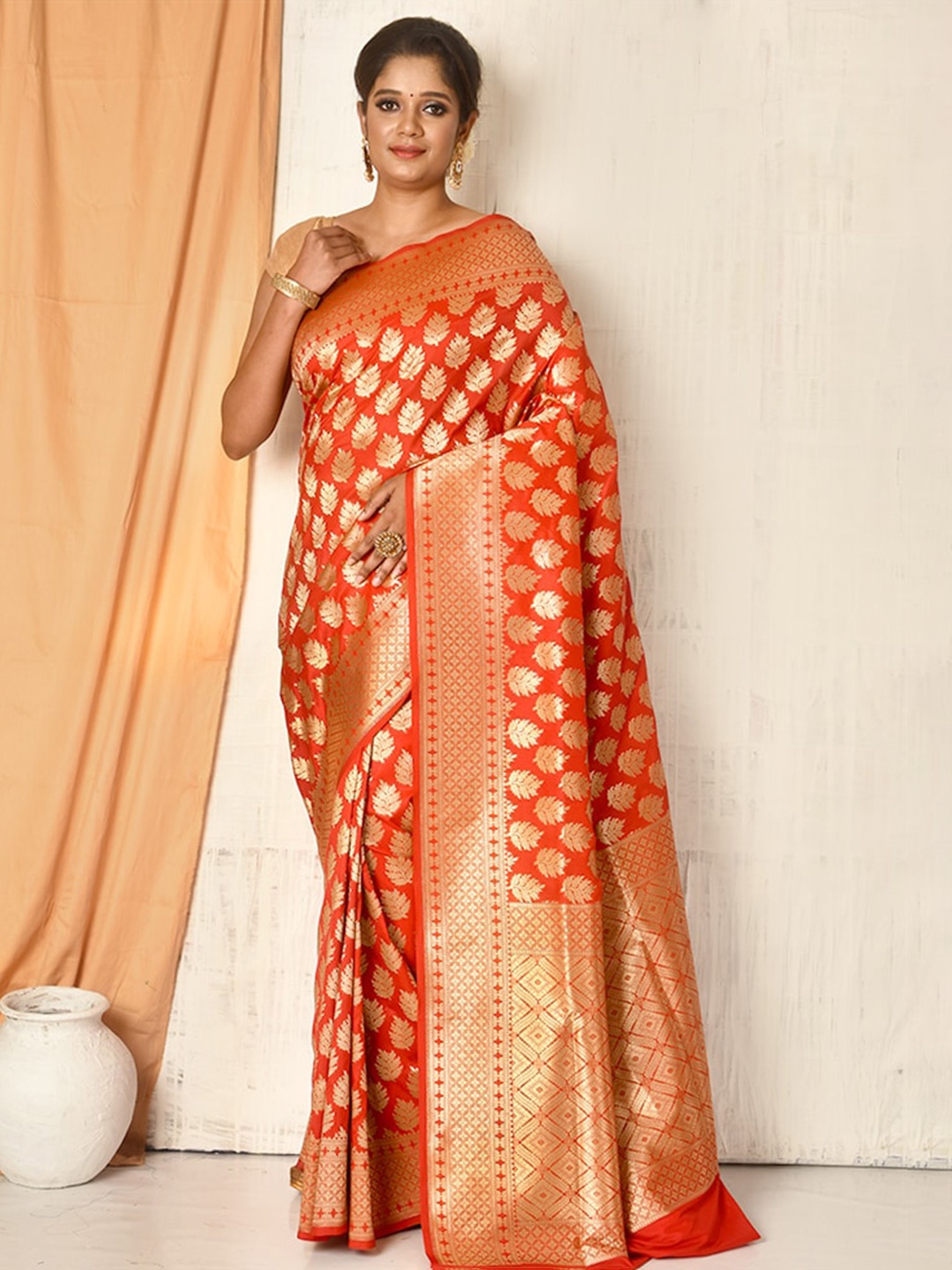 

AllSilks Woven Design Zari Silk Blend Uppada Saree, Red