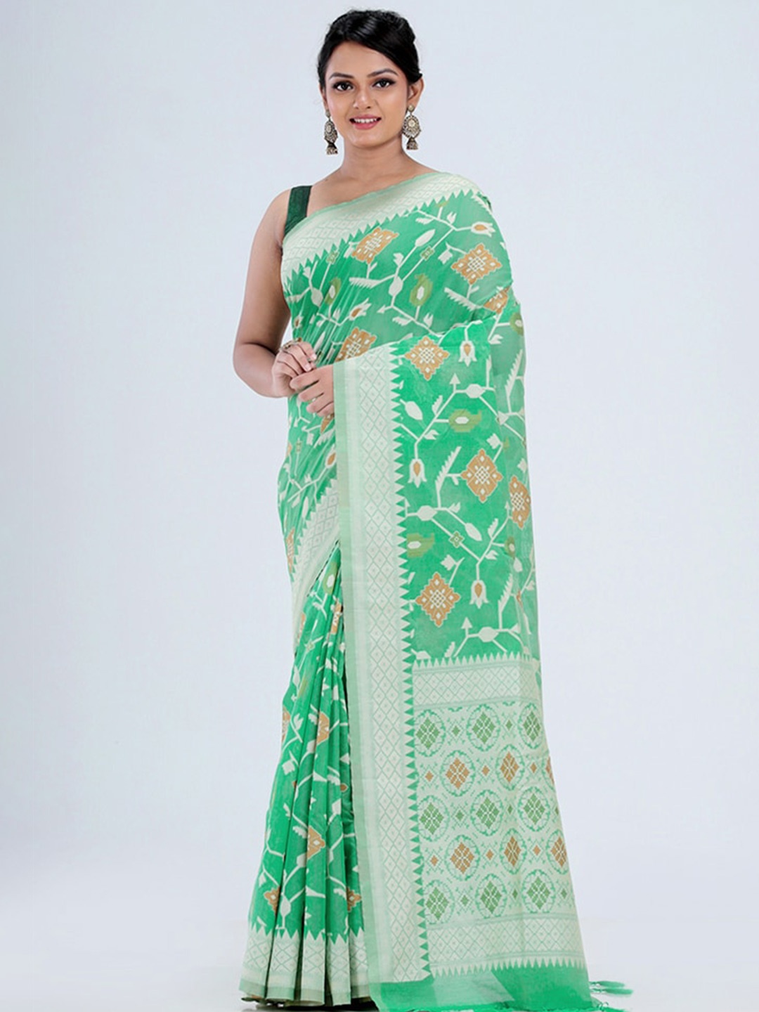 

AllSilks Woven Design Silk Blend Saree, Green