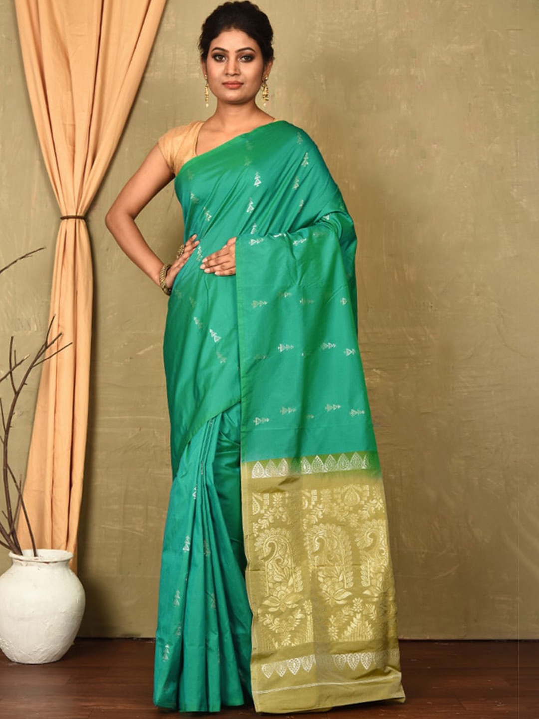 

AllSilks Woven Design Zari Silk Blend Kanjeevaram Saree, Green