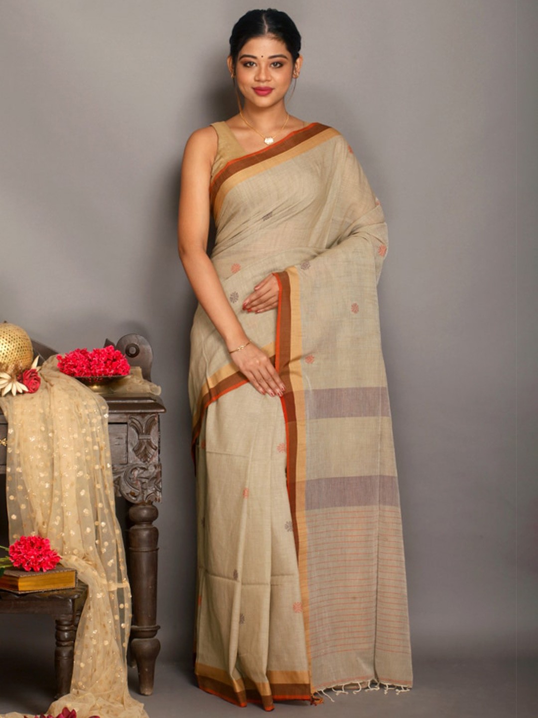 

AllSilks Woven Design Pure Silk Saree, Beige