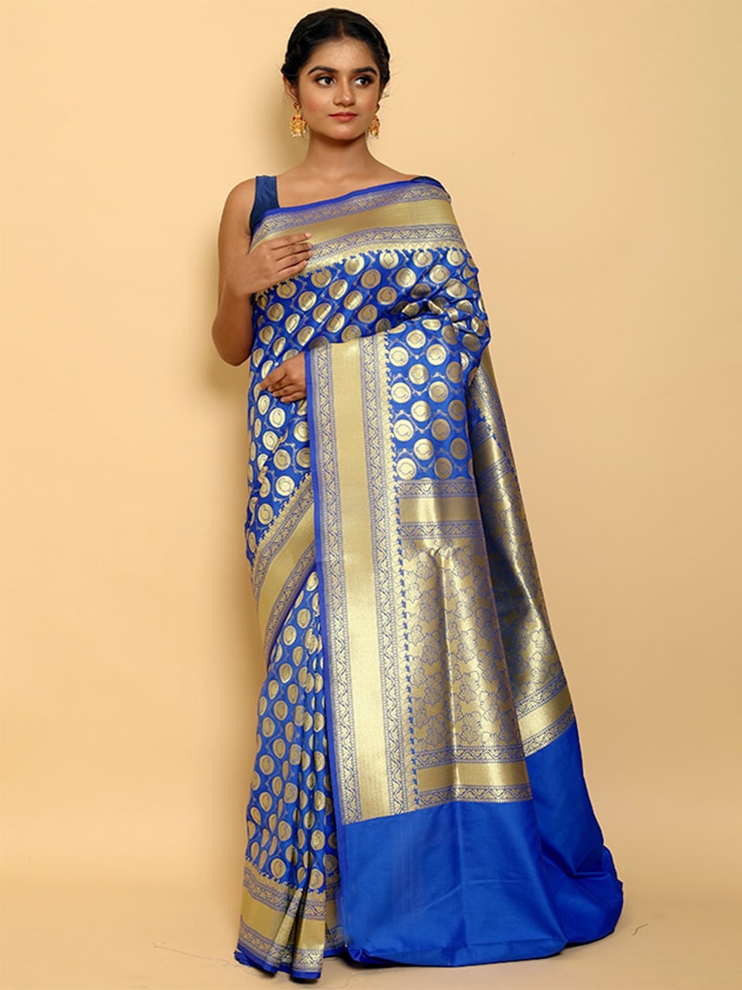 

AllSilks Woven Design Zari Silk Blend Uppada Saree, Blue