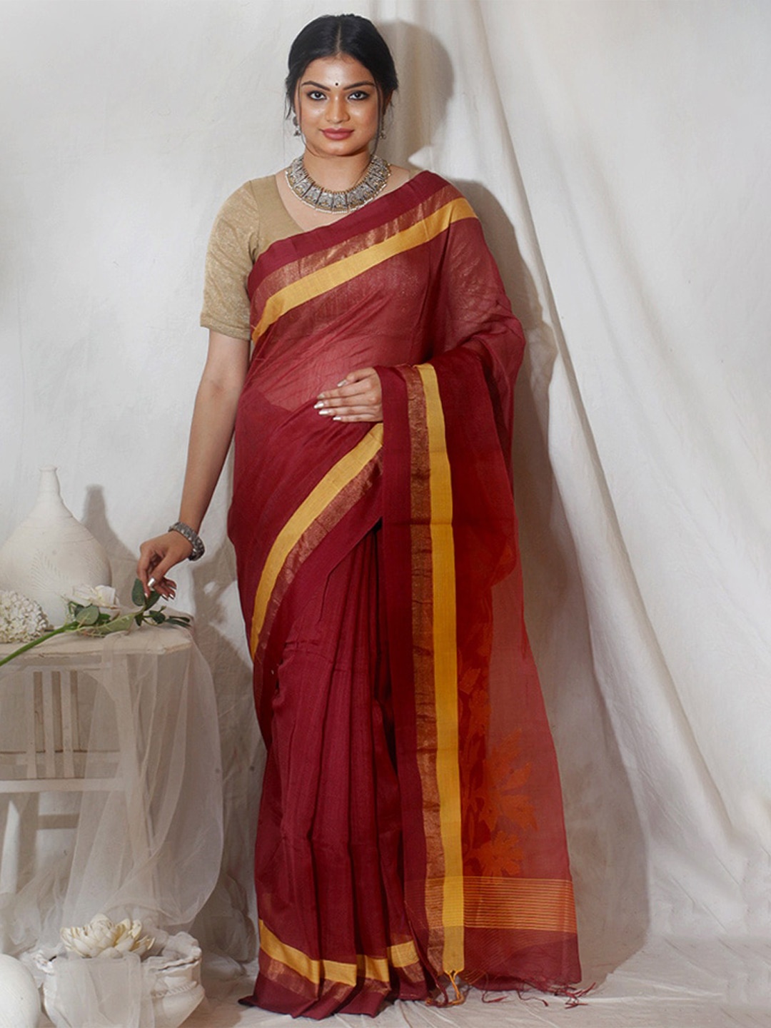 

AllSilks Woven Design Zari Silk Blend Saree, Maroon