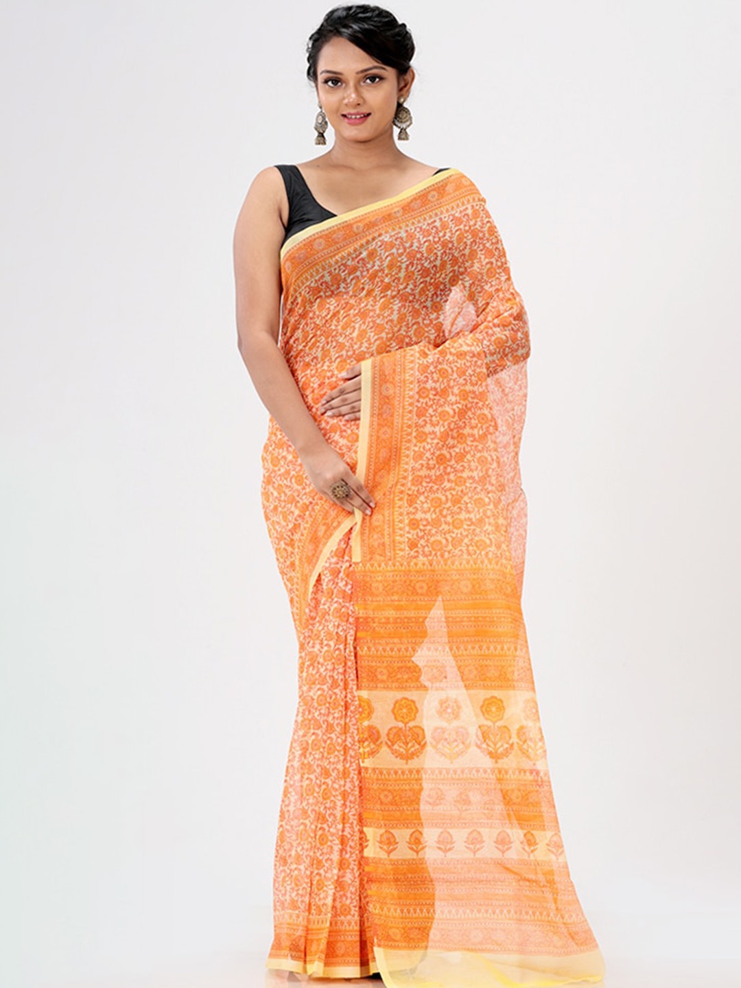

AllSilks Floral Pure Cotton Saree, Rust