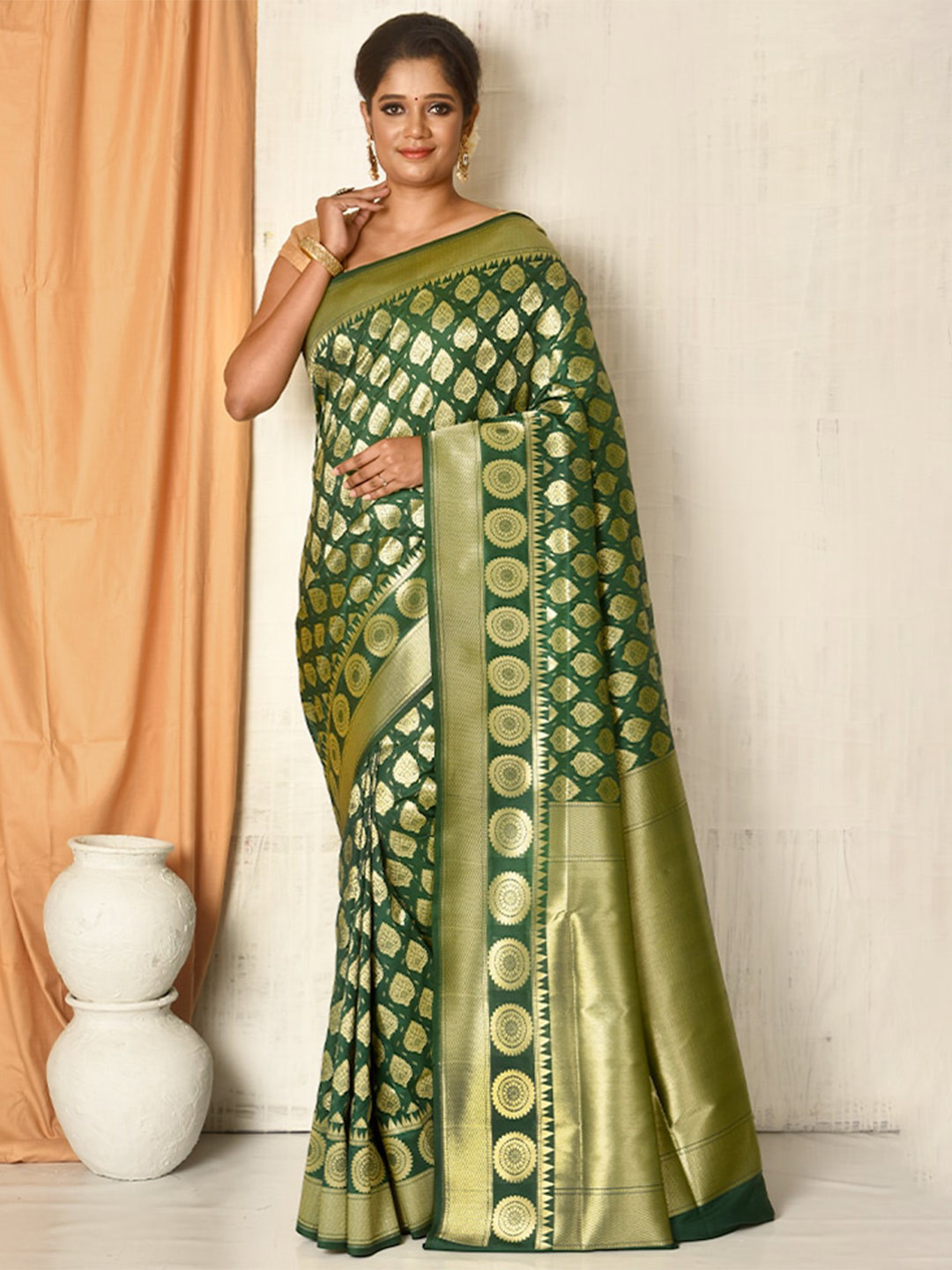 

AllSilks Woven Design Zari Silk Blend Uppada Saree, Green