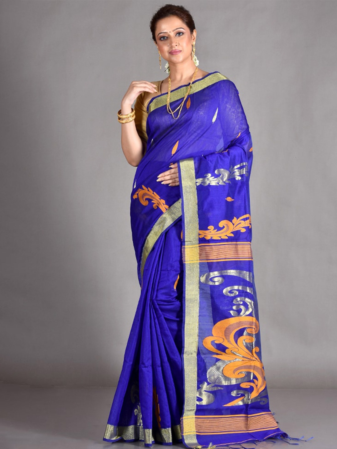 

AllSilks Woven Design Zari Silk Blend Saree, Blue