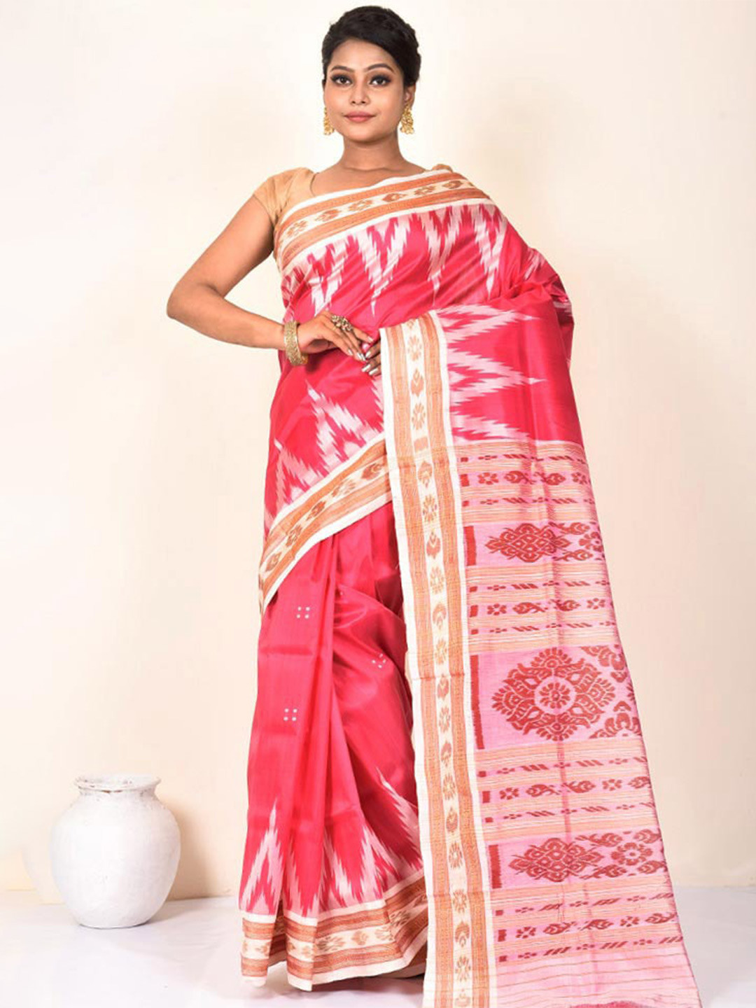 

AllSilks Pure Silk Pochampally Saree, Pink