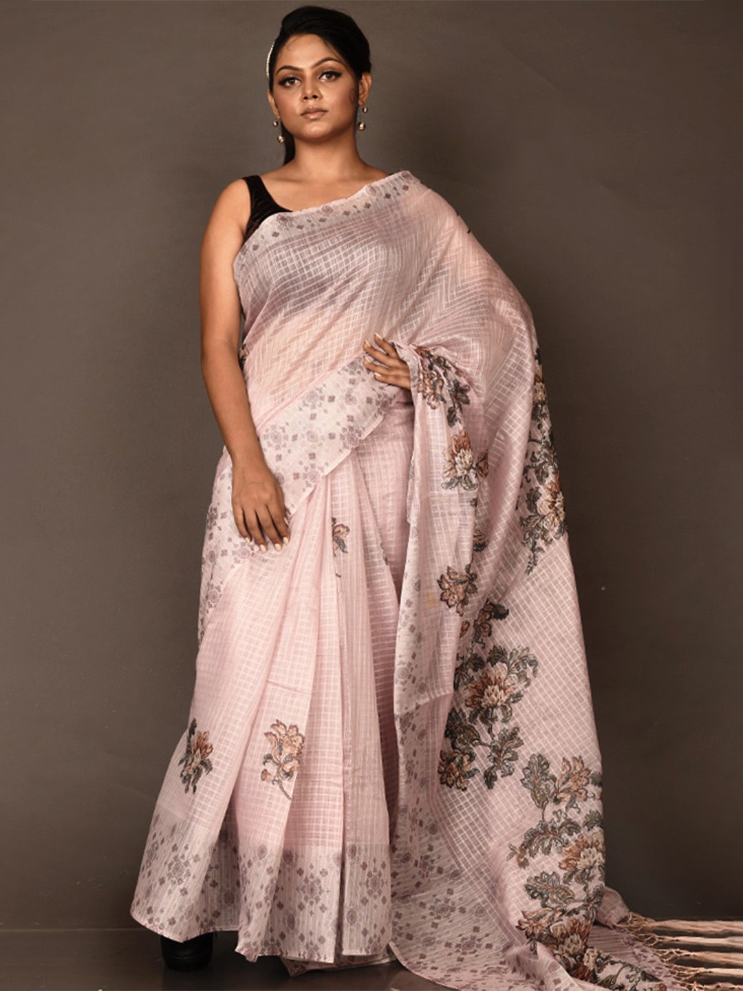 

AllSilks Floral Silk Blend Saree, Pink