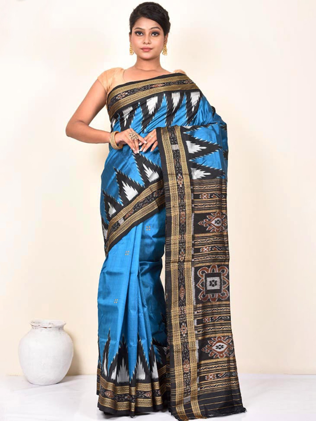 

AllSilks Zari Pure Silk Pochampally Saree, Blue