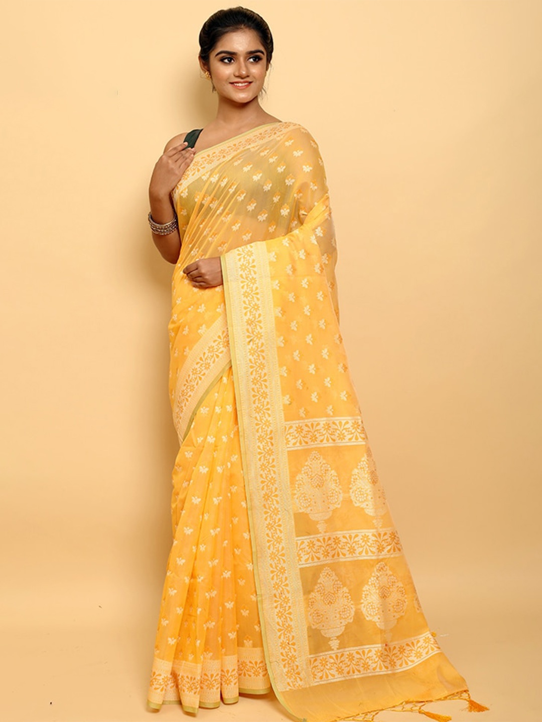 

AllSilks Ethnic Motifs Silk Blend Saree, Yellow