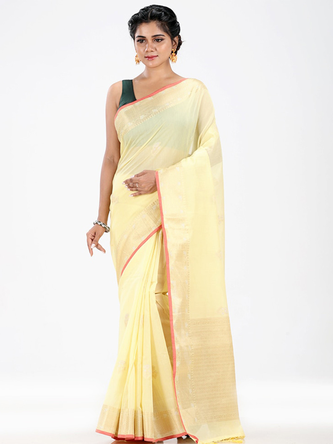 

AllSilks Woven Design Zari Silk Blend Saree, Yellow
