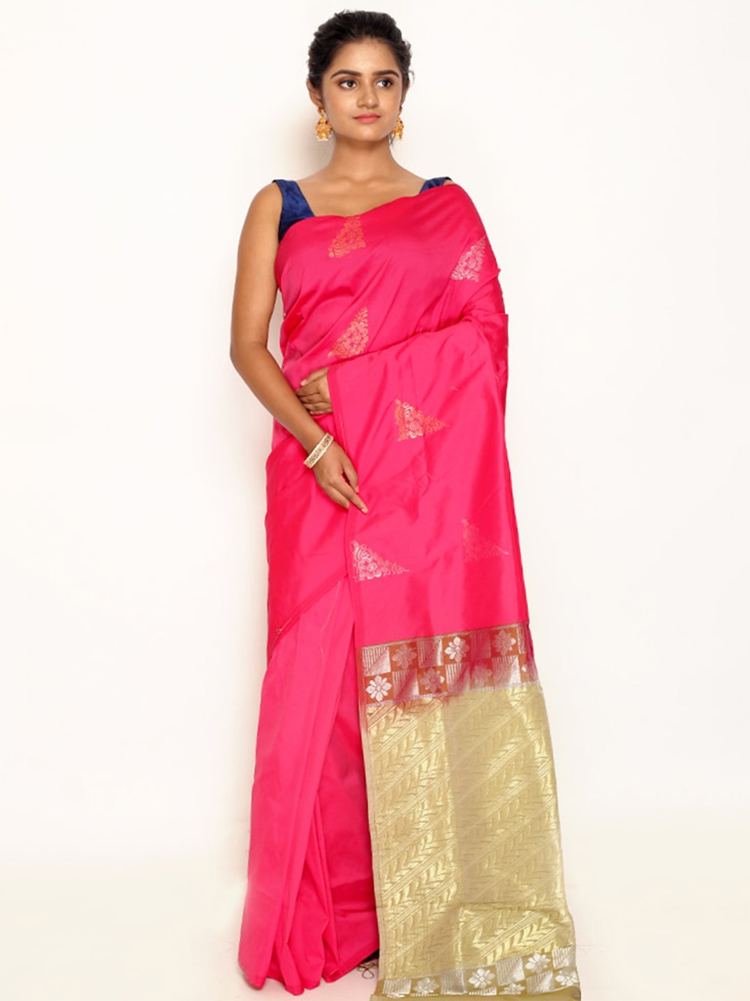 

AllSilks Woven Design Zari Silk Blend Kanjeevaram Saree, Pink