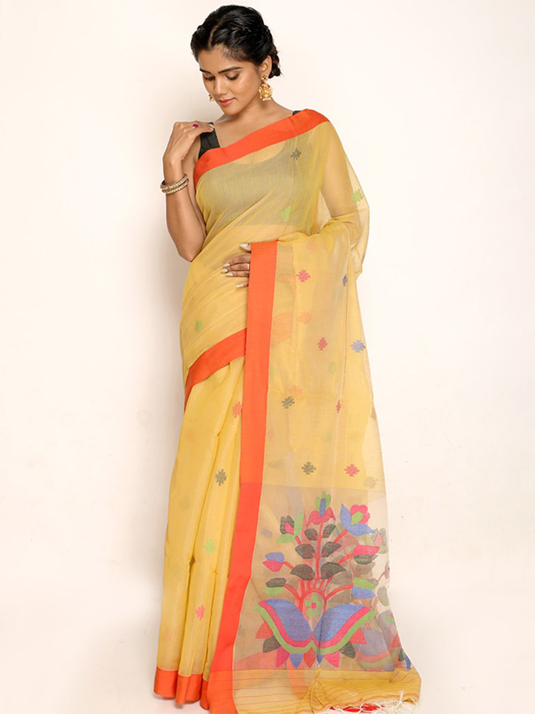 

AllSilks Woven Design Silk Blend Saree, Yellow