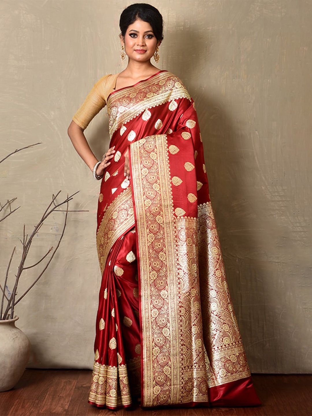 

AllSilks Woven Design Zari Silk Blend Banarasi Saree, Maroon
