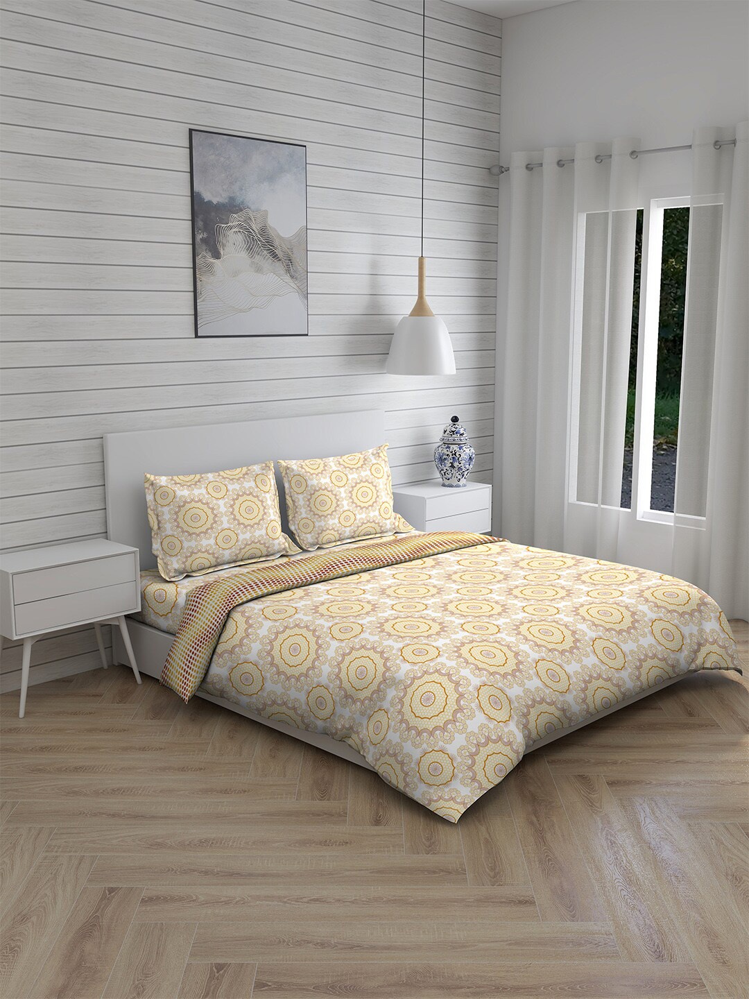 

Layers Firenze Printed Cotton Double Queen Bedding Set, Beige